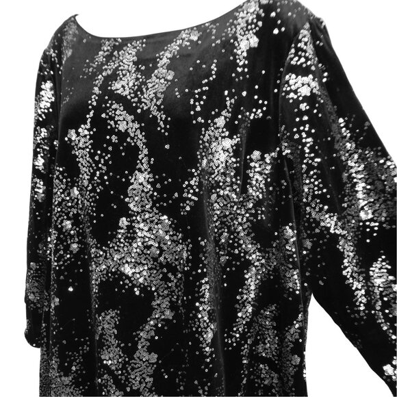 VeLVeT Eliza J Black Sheath Dress Silver SeQuiN Boat Neck Lined Cocktail Party - Picture 3 of 6